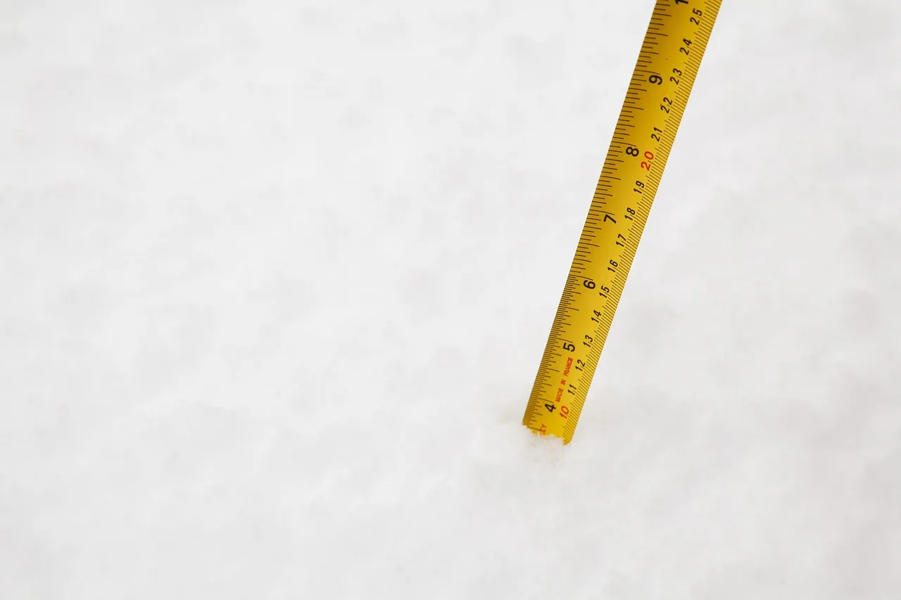 centimeter, deep, depth, inch, inches, indicator, measure, measuring, meter, object, snow, stick, tape, nature, weather, white, winter, yellow. Junk removal winter operations in Canada: snow, salt, and scheduling