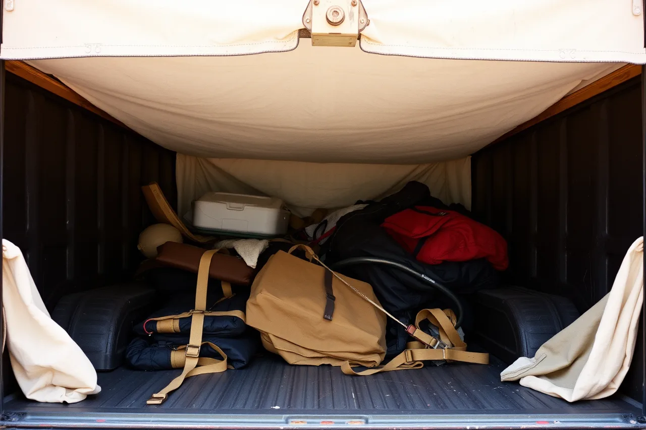 Truck bed with low even load, heavy items forward, straps being tightened (Teaching the job in a junk removal business: a checklist)